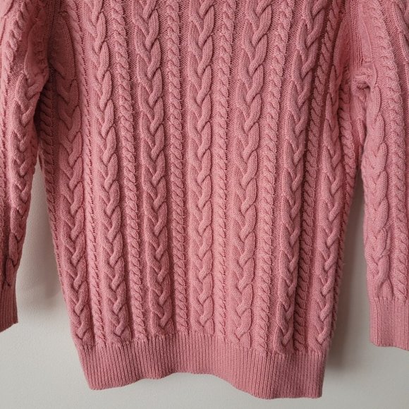 VINTAGE Pink Chunky Cable Knit Scoop Neck Sweater Pullover - Picture 9 of 11